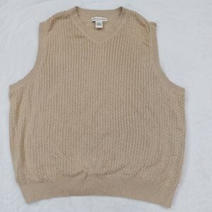 PRESWICK & MOORE MENS VINTAGE TAN CABLE KNIT V-NECK PULLOVER SWEATER VEST SZ XL